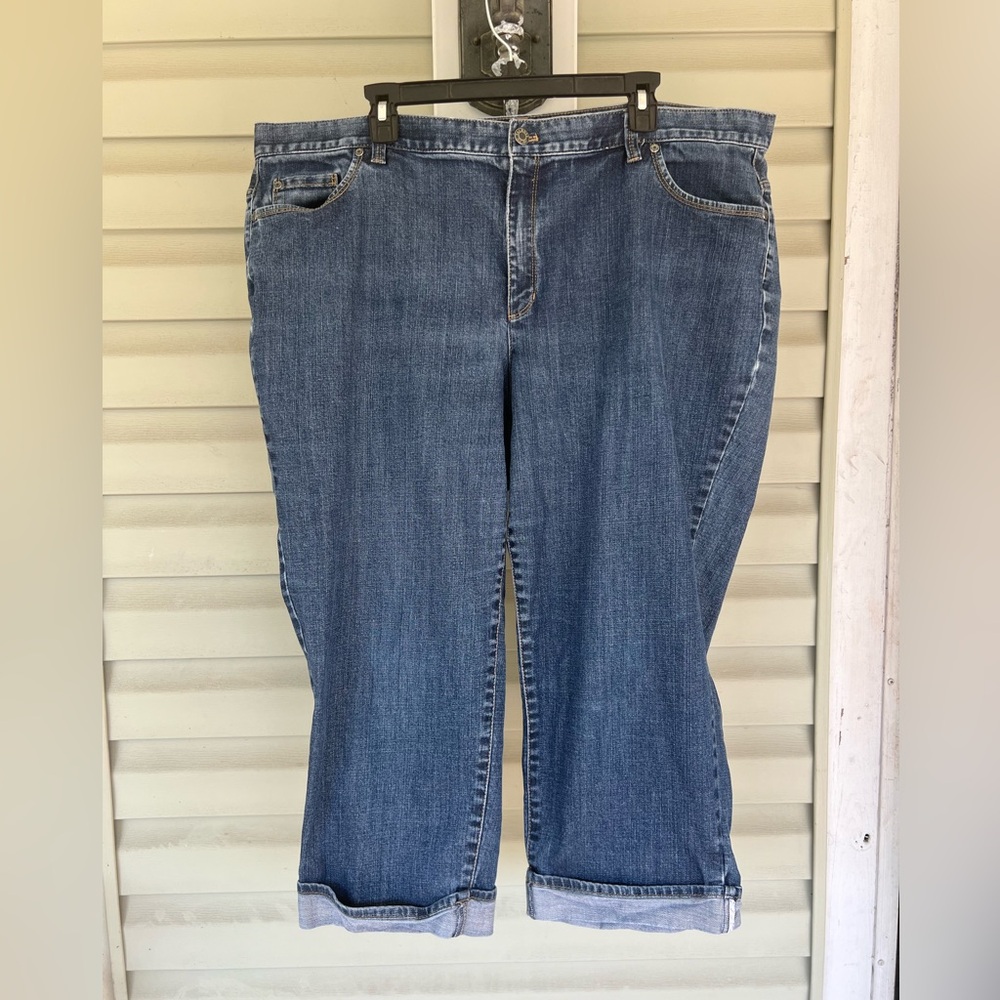 Talbots Woman Size 22W Capri Stretch 5 Pocket Denim Cuffed Blue Jeans Cropped
